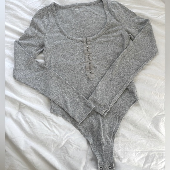 aerie Tops - Aerie Gray Long Sleeve Bodysuit